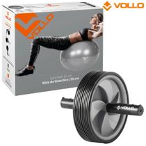 Roda de Exercício Abdominal Dupla + Bola Suíça para Pilates e Yoga Gym Ball com Bomba 55cm - Vollo