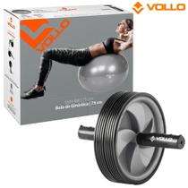 Roda de Exercício Abdominal Dupla + Bola Suíça para Pilates e Yoga Gym Ball com Bomba 75cm - Vollo
