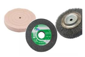 Roda De Pano De Polir + Rebolo E Escova Aço P/ Motoesmeril Roda De Pano De Polir + Rebolo E Escova Aço P/ Motoesmeril