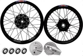 Roda Par Jante Calha Bros 125 150 Alumínio Preto Raio Inox Roda Par Jante Calha Bros 125 150 Alumínio Preto Raio Inox