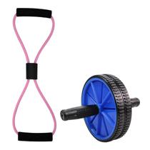 Roda Para Exercícios Fit Abdominais + Extensor Elástico Rosa