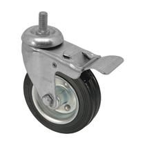 Roda rodízio borracha maciça 4 po giratório rosca freio 60kg