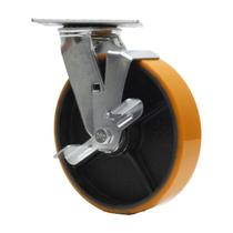 Roda rodízio poliuretano moldado ferro 8 pol giratório freio