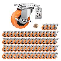 Rodas Caster Wheels ASHGOOB de 2 polegadas com freio lateral, pacote com 64 unidades, PU laranja