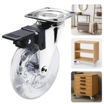 Rodízio 100mm Com Freio Silicone Gel Resistente Reforçado Giratório Grande Transparente Silencioso