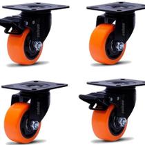 Rodizio black para carrinhos e móveis roda laranja com freio e sem kit glbf 210 e glb até 150 kgs
