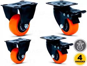 Rodizio black para carrinhos e móveis roda laranja com freio e sem kit glbf 210 e glb até 150 kgs