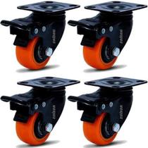Rodizio black para carrinhos e móveis roda laranja com freio kit glbf 210 até 150 kgs