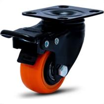 Rodizio Colson Polietileno Base Giratoria Laranja Com Trava 41Mm Rodizio Colson Polietileno Base Giratoria Laranja Com Trava 41Mm