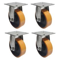 Rodízio Fixo 6" FIR 62 UFK Poliuretano Laranja 450kg RODCAR - 4 Un Borrachas Londrina