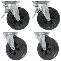 Rodizio Giratório 2 C/ Freio e 2 S/ Freio Para Contêiner Plástico 8" - Kit Com 4 Unidades