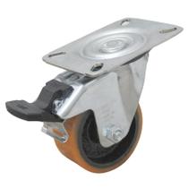 Rodízio Giratório 3 Polegadas Série 12 com Placa e Freio Easy Lock Núcleo em Ferro Fundido e Banda de PU Suporta 170 kg Rodízio Giratório 3 Polegadas Série 12 com Placa e Freio Easy Lock Núcleo em Ferro Fundido e Banda de PU Suporta 170 kg