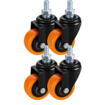 Rodízio Giratório com Espiga Parafuso Roda 40 mm Roda em PVC Laranja e Garfo em Aço Epóxi Preto Leve, Silencioso e Resistente