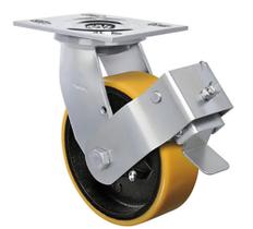 Rodizio giratorio com freio roda poliuretano com rolamento esferas gs 52 pe fp mf até 600 kgs