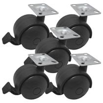 Rodízio Giratório Com Trava móveis Plástico Preto C/ Placa 30X45mm 30kg - 5 Uni Borrachas Londrina Rodízio Giratório Com Trava móveis Plástico Preto C/ Placa 30X45mm 30kg - 5 Uni Borrachas Londrina