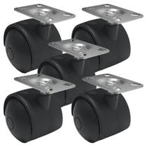 Rodízio Giratório móveis Plástico Preto C/ Placa 30X45 30kg - 5 Uni Borrachas Londrina