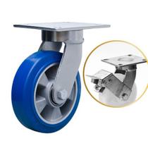 Rodizio industrial 8x2 PU Elástico C/freio Alta Resistência pisos abrasivo 700 kg