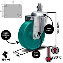 Rodízio Inox 3 Pol. com Roda de Nylon Reforçado e Alta Resistência Rodízio Inox 3 Pol. com Roda de Nylon Reforçado e Alta Resistência