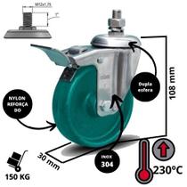 Rodízio Inox Giratório 3 Pol. com Freio e Roda de Nylon - 150 Kg Rodízio Inox Giratório 3 Pol. com Freio e Roda de Nylon - 150 Kg