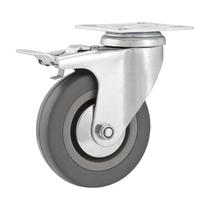 Rodízio roda giratório freio pvc cinza aço 3" 76mm