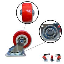 Rodízio Rodinha Giratório Placa Base Aço Roda PP Vermelho Diâmetro 50mm 2" Altura 65mm Rodízio Rodinha Giratório Placa Base Aço Roda PP Vermelho Diâmetro 50mm 2" Altura 65mm