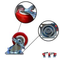 Rodízio Rodinha Giratório Placa Base Aço Roda PP Vermelho Diâmetro 63mm 2,5" C/ Freio