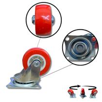 Rodízio Rodinha Giratório Placa Base Aço Roda Pp Vermelho