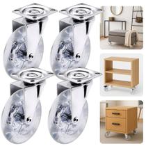 Rodízio Silicone Gel 100mm Transparente Extra Grande Chapa Giratória Aço Zincado