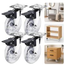 Rodízio Silicone Gel 100mm Transparente Extra Grande Chapa Giratória Aço Zincado