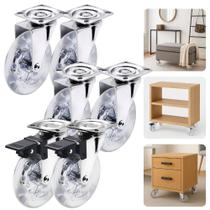 Rodízio Silicone Gel 100mm Transparente Extra Grande Chapa Giratória Aço Zincado