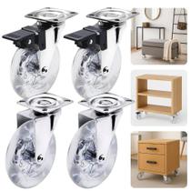 Rodízio Silicone Gel 100mm Transparente Extra Grande Chapa Giratória Aço Zincado