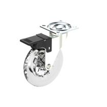 Rodízio Soprano Transparente 100mm com Freio Chapa Giratória Niquelado