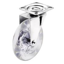 Rodizio transparente 75mm sem freio chapa giratorio niquel
