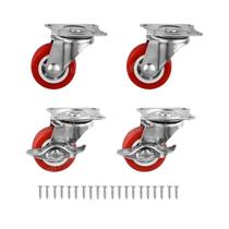 Rodízios Universais Vermelhos Para Móveis, 4 Peças, PVC, Acessórios Para Carrinho De Plataforma De