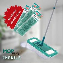 Rodo Esfregão Mop Flat Chenile Microfibra + 3 Refil Extra