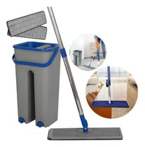 Rodo Flat Mop E Balde Lava E Seca Profissional C/ 2 Refis -Cinza