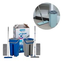 Rodo Flat Mop Esfregão Mágico Balde Duplo Lava Seca Tira Pó Multiuso Com 2 Refil Microfibra Lavável Reutilizável Para Casa Limpeza de Pisos e Laminado
