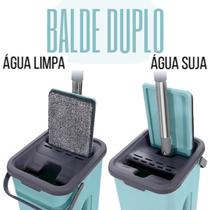 Rodo Flat Mop Esfregão Mágico + Balde Duplo Lava Seca Tira Pó Multiuso Microfibra Lavável Reutilizável p/ Casa Limpeza de Pisos Laminado Faxina