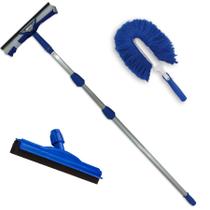 Rodo Limpa Vidros Cabo Extensor 6 Mts Com Rodinho De Borracha 45 Cm e Espanador Angular Bralimpia