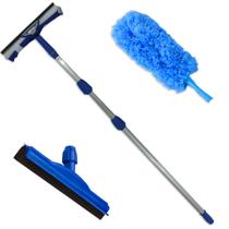 Rodo Limpa Vidros Cabo Extensor 6 Mts Com Rodinho De Borracha 45 Cm e Espanador Eletrostático