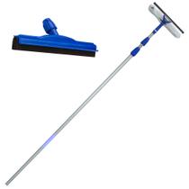 Rodo Limpa Vidros Com Cabo Extensor Telescópico 7,5 Mts e Rodinho De Borracha Dupla 45 Cm
