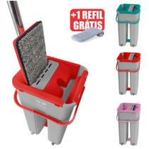 Rodo Mop Flat 360 Com Balde Lava e Seca + 1 Refil Extra