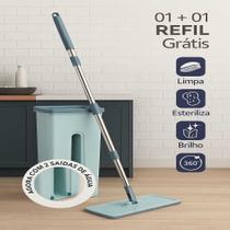 Rodo Mop Flat Com Refil Esfregão Com Balde Rodo Mágico Lava Seca Tira Pó Limpeza Profissional