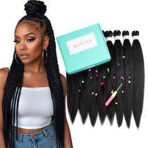 Roeula de cabelo trançada pré-esticada de 20 polegadas, 8 pacotes, preta