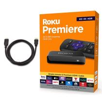 Roku Premiere Streaming Media Player HD/4K/HDR Simples Remoto e Cabo HDMI Premium, Cabos HDMI Preto & Bundle Swanky, 3920R