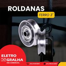 Roldana Portão Ferro Raiada 3" Canal V Rolamento Parafuso