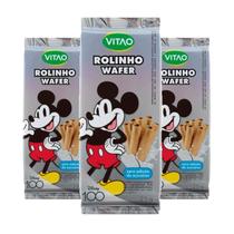 Rolinho Wafer Zero Açúcar Disney Mickey Vitao contendo 3 unidades de 25g cada Rolinho Wafer Zero Açúcar Disney Mickey Vitao contendo 3 unidades de 25g cada