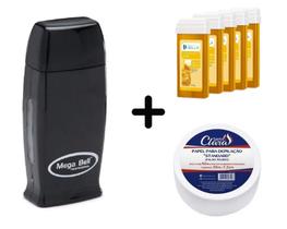Roll On Mega Bell Depilação + 5 Ceras Refil + Papel Perlon