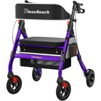 Rollator Walker BlessReach dobrável com assento, 204 kg, boné roxo