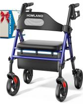 Rollator Walker HOMLAND dobrável com assento, capacidade de 160 kg, azul